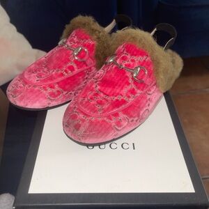 Gucci Pink Fur-Lined Loafers Size EU 30-US 12 1/2